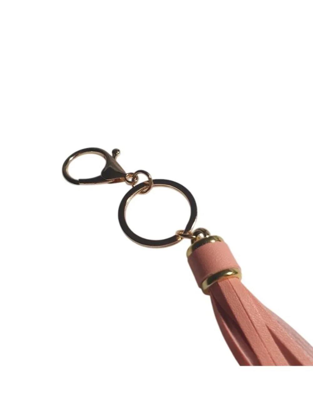 Pink Tassel Keychain Faux Leather Gold Tone Clasp Split Ring Loop Charm 6.5 Inch